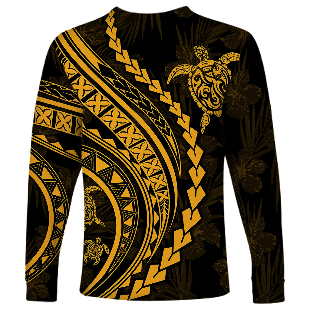 Polynesian Pride Long Sleeve Shirt Turtle Hibiscus Luxury Style - Merigold - Wonder Print Shop