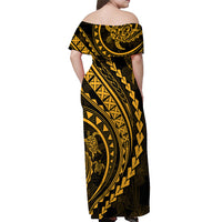 Polynesian Pride Off Shoulder Maxi Dress Turtle Hibiscus Luxury Style - Merigold - Wonder Print Shop