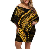 Polynesian Pride Off Shoulder Short Dress Turtle Hibiscus Luxury Style - Merigold - Wonder Print Shop