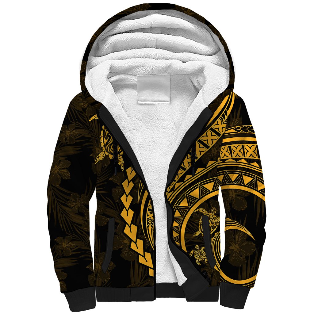 Polynesian Pride Sherpa Hoodie Turtle Hibiscus Luxury Style - Merigold - Wonder Print Shop