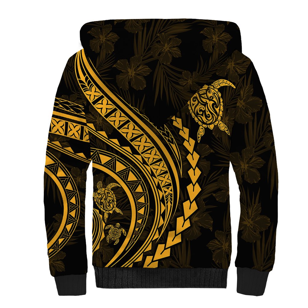 Polynesian Pride Sherpa Hoodie Turtle Hibiscus Luxury Style - Merigold - Wonder Print Shop
