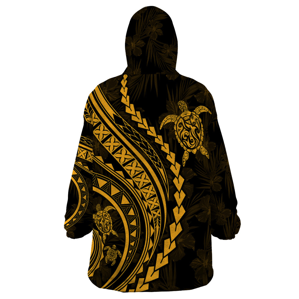 Polynesian Pride Wearable Blanket Hoodie Turtle Hibiscus Luxury Style - Merigold - Wonder Print Shop