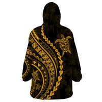 Polynesian Pride Wearable Blanket Hoodie Turtle Hibiscus Luxury Style - Merigold - Wonder Print Shop