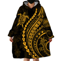 Polynesian Pride Wearable Blanket Hoodie Turtle Hibiscus Luxury Style - Merigold - Wonder Print Shop