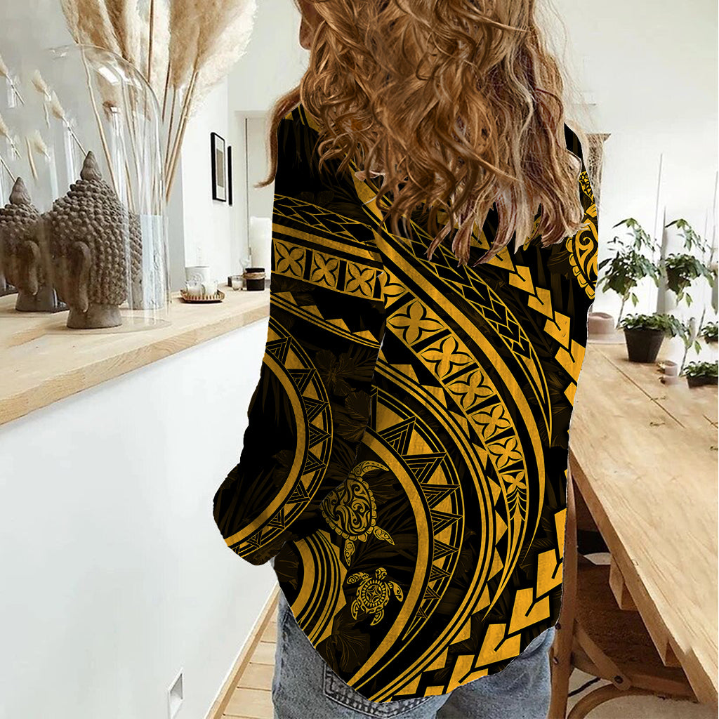 Polynesian Pride Women Casual Shirt Turtle Hibiscus Luxury Style - Merigold - Wonder Print Shop
