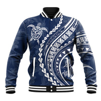 Polynesian Pride Baseball Jacket Turtle Hibiscus Luxury Style - Navy LT7 - Wonder Print Shop