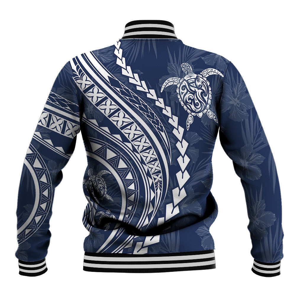 Polynesian Pride Baseball Jacket Turtle Hibiscus Luxury Style - Navy LT7 - Wonder Print Shop
