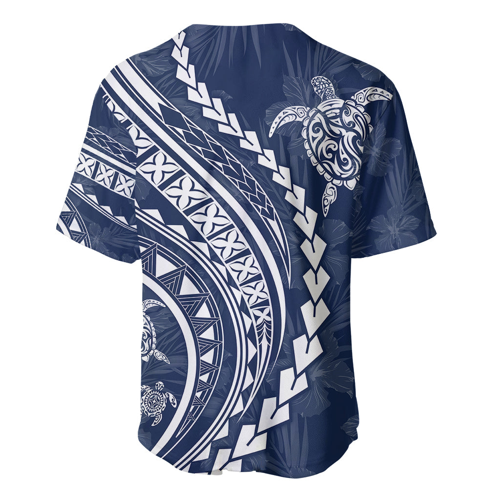 Polynesian Pride Baseball Jersey Turtle Hibiscus Luxury Style - Navy LT7 - Wonder Print Shop
