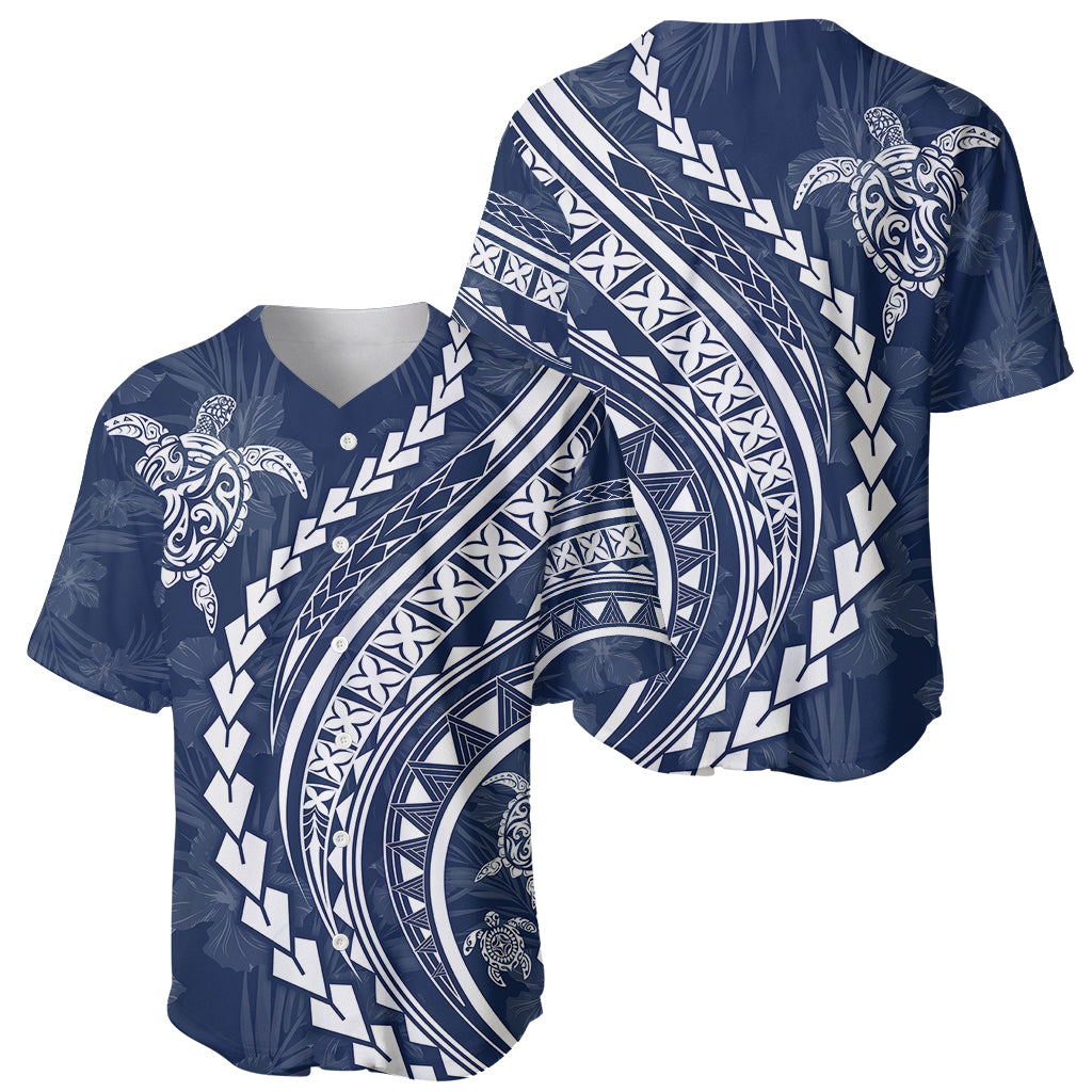 Polynesian Pride Baseball Jersey Turtle Hibiscus Luxury Style - Navy LT7 - Wonder Print Shop