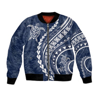 Polynesian Pride Bomber Jacket Turtle Hibiscus Luxury Style - Navy LT7 - Wonder Print Shop