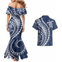 Polynesian Pride Couples Matching Mermaid Dress and Hawaiian Shirt Turtle Hibiscus Luxury Style - Navy LT7 - Wonder Print Shop