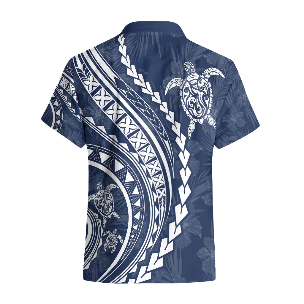 Polynesian Pride Hawaiian Shirt Turtle Hibiscus Luxury Style - Navy - Wonder Print Shop