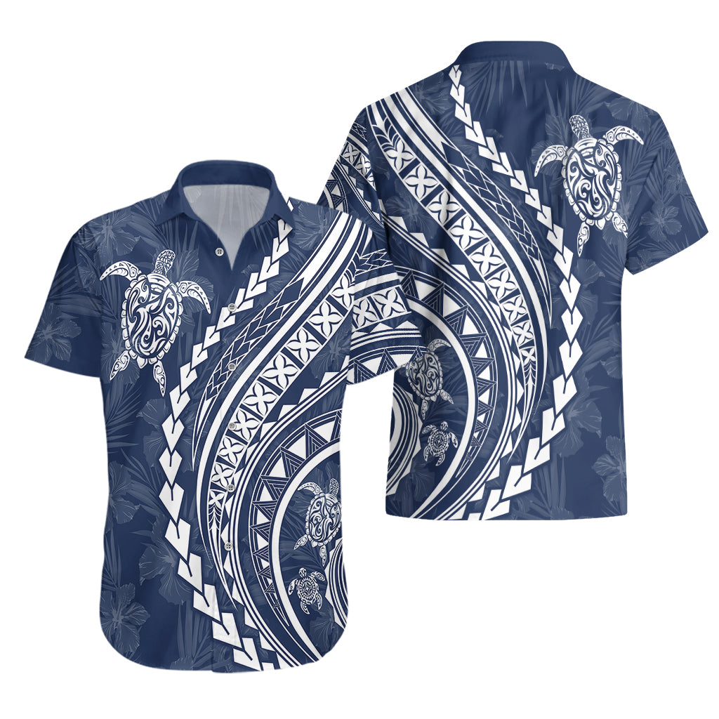 Polynesian Pride Hawaiian Shirt Turtle Hibiscus Luxury Style - Navy - Wonder Print Shop