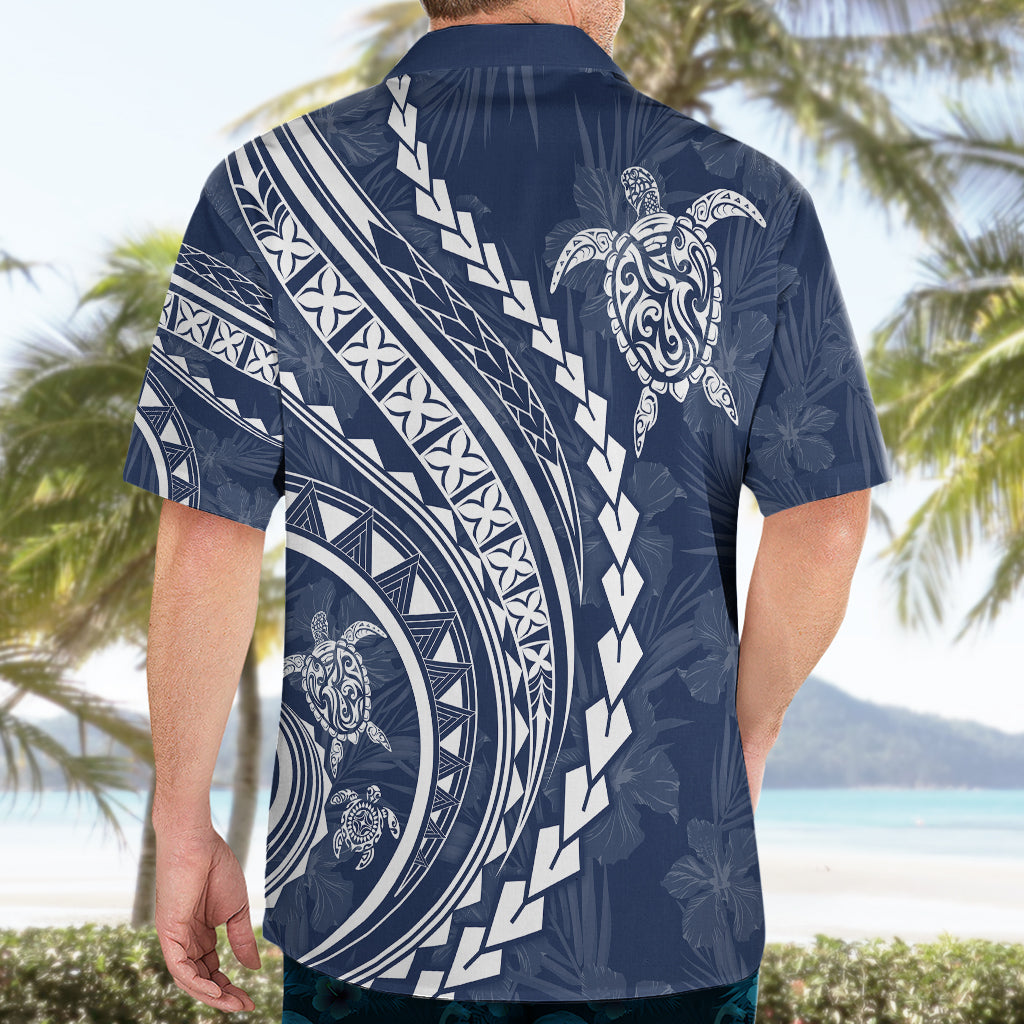 Polynesian Pride Hawaiian Shirt Turtle Hibiscus Luxury Style - Navy - Wonder Print Shop