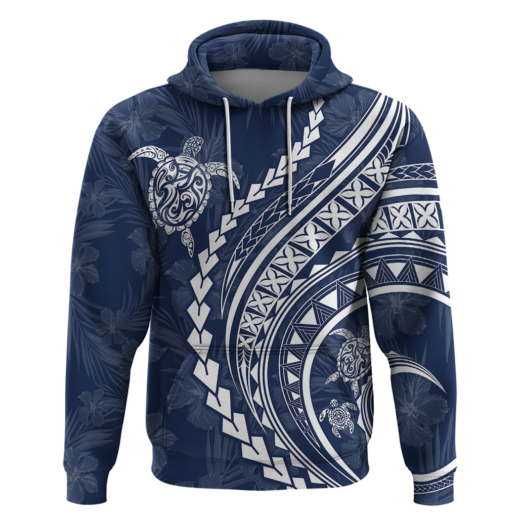 Polynesian Pride Hoodie Turtle Hibiscus Luxury Style - Navy - Wonder Print Shop