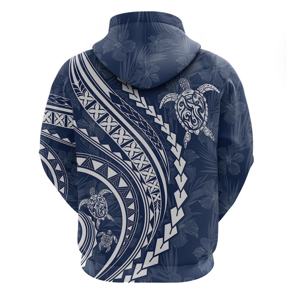 Polynesian Pride Hoodie Turtle Hibiscus Luxury Style - Navy - Wonder Print Shop