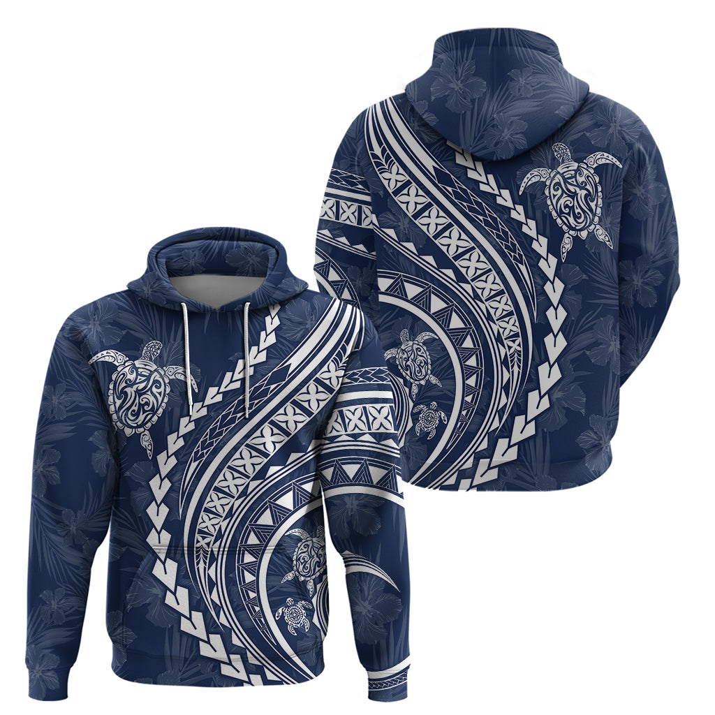 Polynesian Pride Hoodie Turtle Hibiscus Luxury Style - Navy - Wonder Print Shop