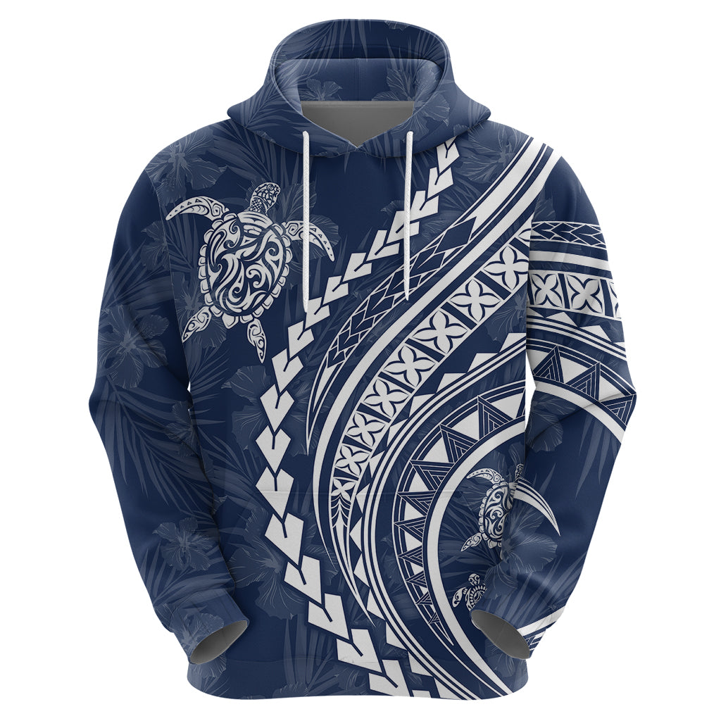 Polynesian Pride Hoodie Turtle Hibiscus Luxury Style - Navy - Wonder Print Shop