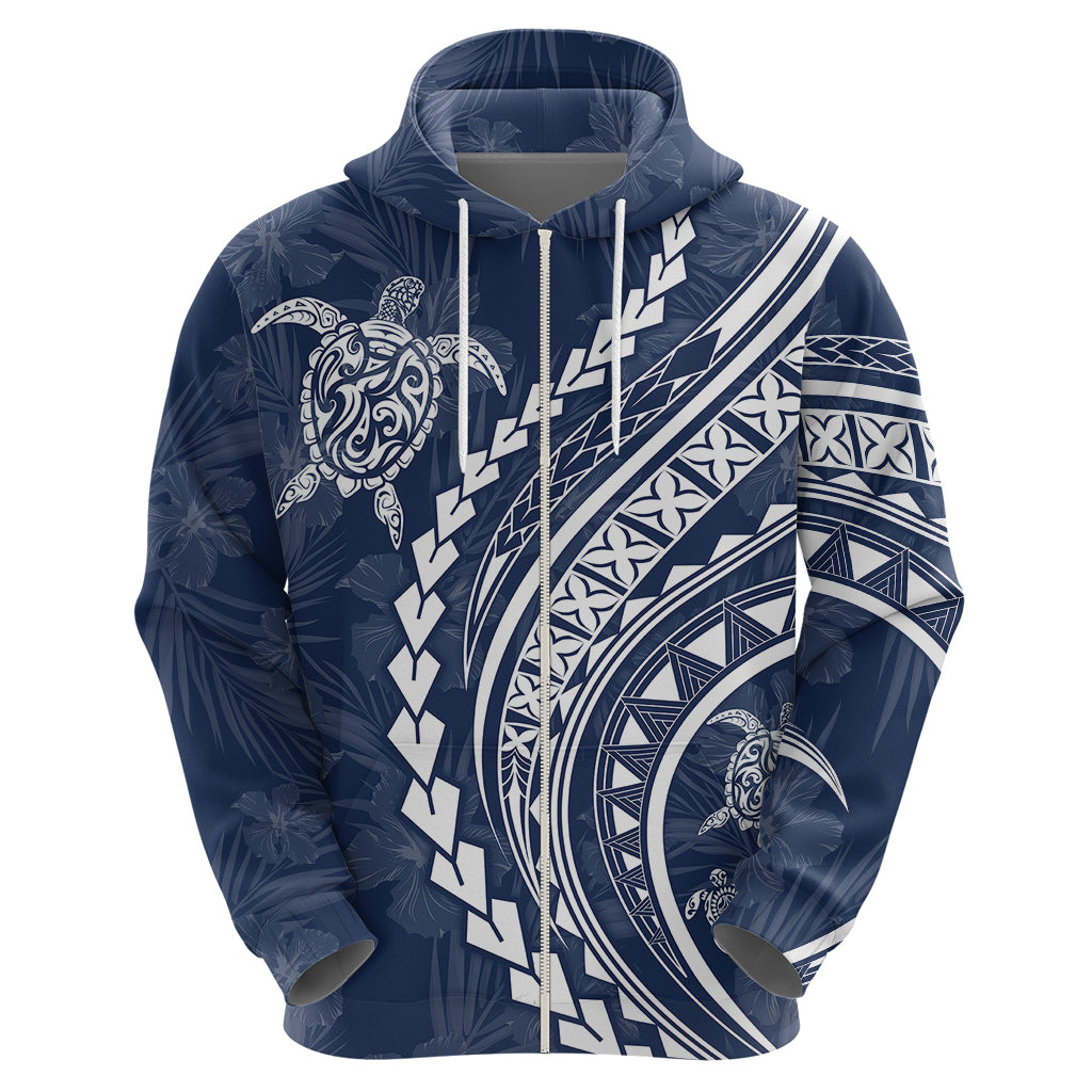 Polynesian Pride Hoodie Turtle Hibiscus Luxury Style - Navy - Wonder Print Shop