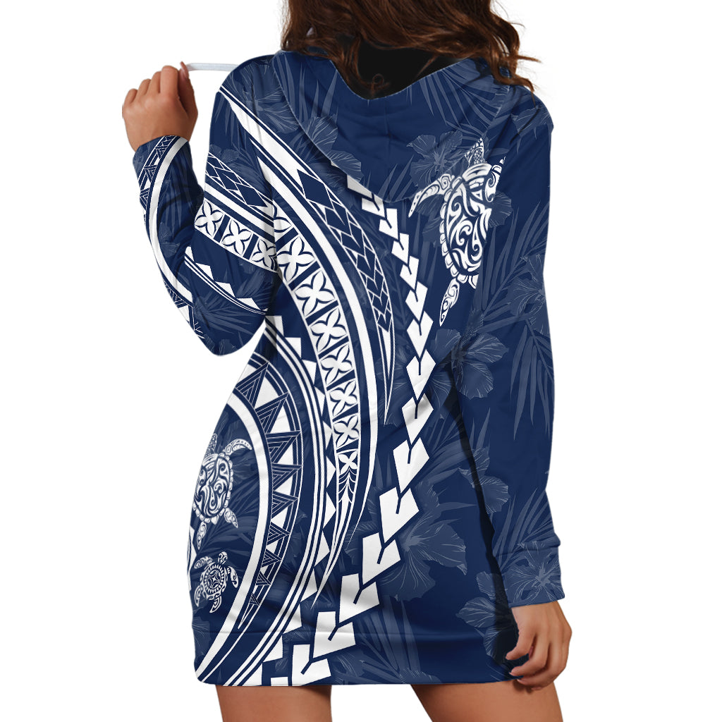 Polynesian Pride Hoodie Dress Turtle Hibiscus Luxury Style - Navy - Wonder Print Shop