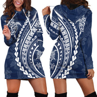 Polynesian Pride Hoodie Dress Turtle Hibiscus Luxury Style - Navy - Wonder Print Shop