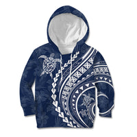 Polynesian Pride Kid Hoodie Turtle Hibiscus Luxury Style - Navy - Wonder Print Shop