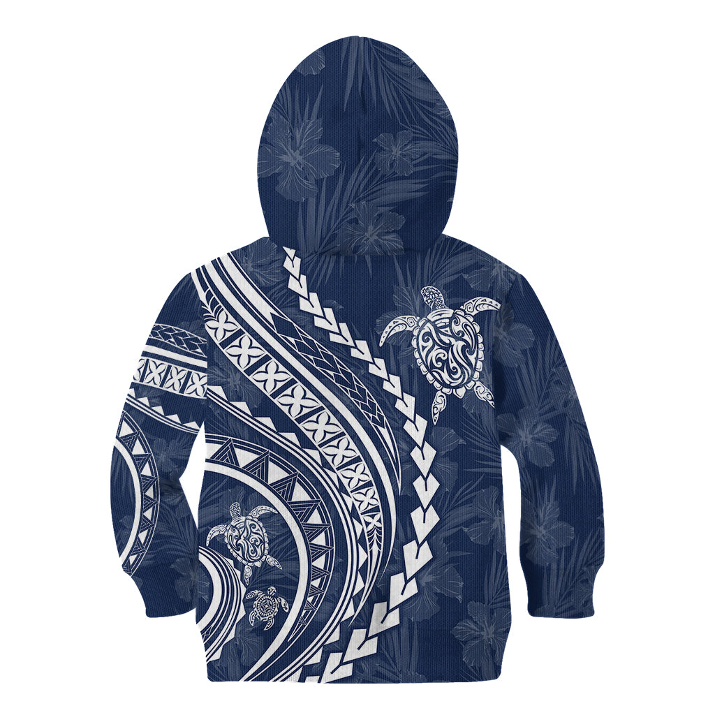Polynesian Pride Kid Hoodie Turtle Hibiscus Luxury Style - Navy - Wonder Print Shop