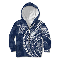 Polynesian Pride Kid Hoodie Turtle Hibiscus Luxury Style - Navy - Wonder Print Shop