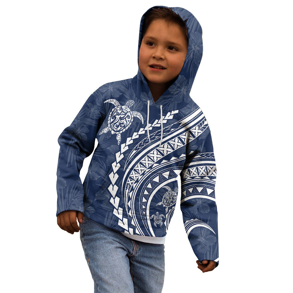 Polynesian Pride Kid Hoodie Turtle Hibiscus Luxury Style - Navy - Wonder Print Shop