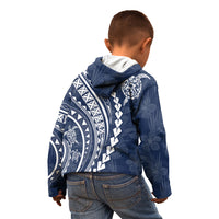 Polynesian Pride Kid Hoodie Turtle Hibiscus Luxury Style - Navy - Wonder Print Shop