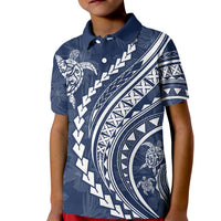 Polynesian Pride Kid Polo Shirt Turtle Hibiscus Luxury Style - Navy - Wonder Print Shop