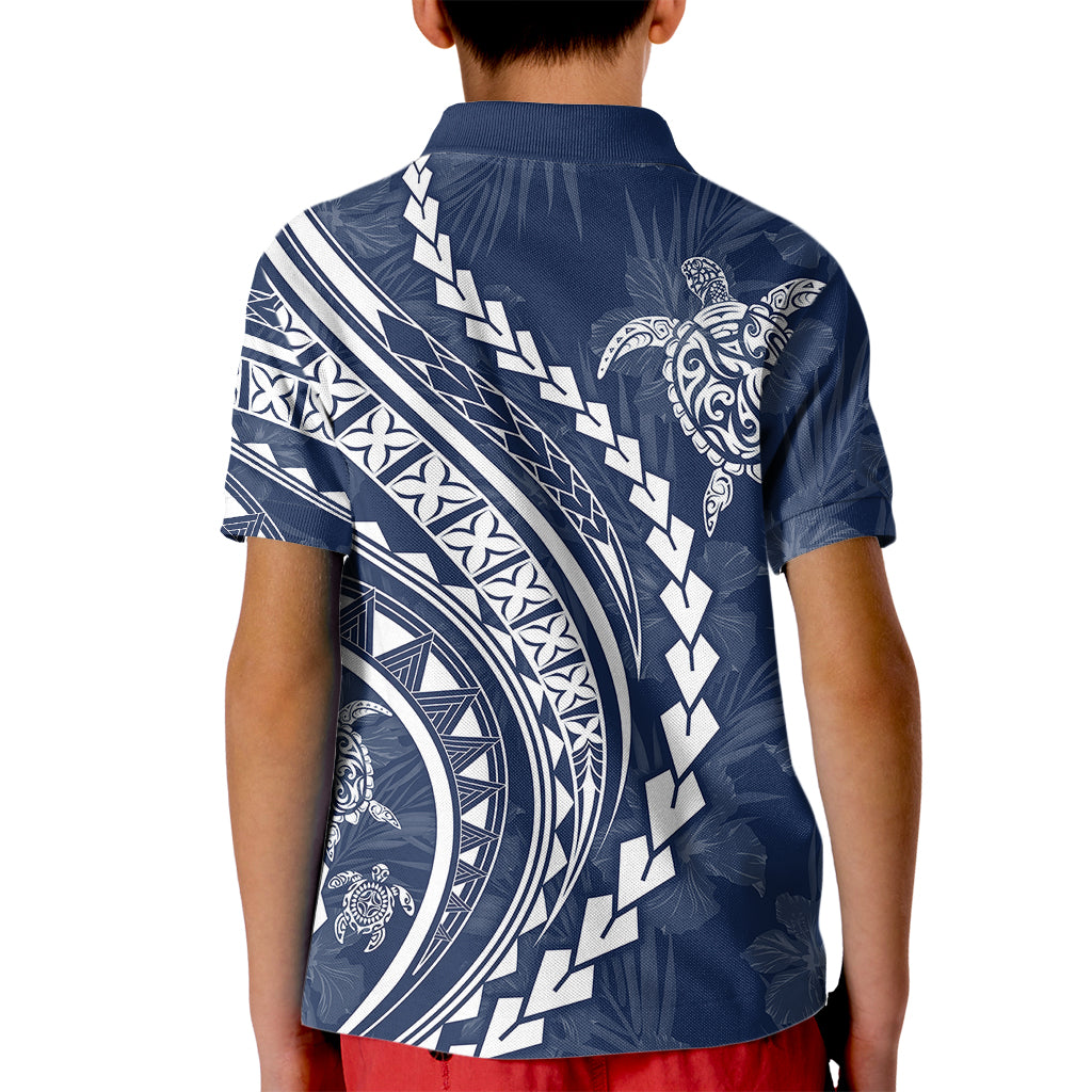 Polynesian Pride Kid Polo Shirt Turtle Hibiscus Luxury Style - Navy - Wonder Print Shop