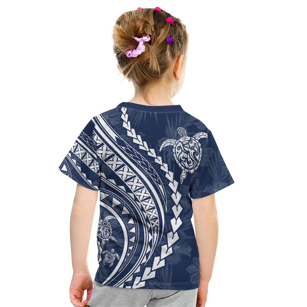 Polynesian Pride Kid T Shirt Turtle Hibiscus Luxury Style - Navy - Wonder Print Shop
