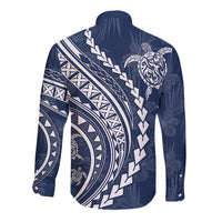 Polynesian Pride Long Sleeve Button Shirt Turtle Hibiscus Luxury Style - Navy - Wonder Print Shop