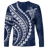 Polynesian Pride Long Sleeve Shirt Turtle Hibiscus Luxury Style - Navy - Wonder Print Shop