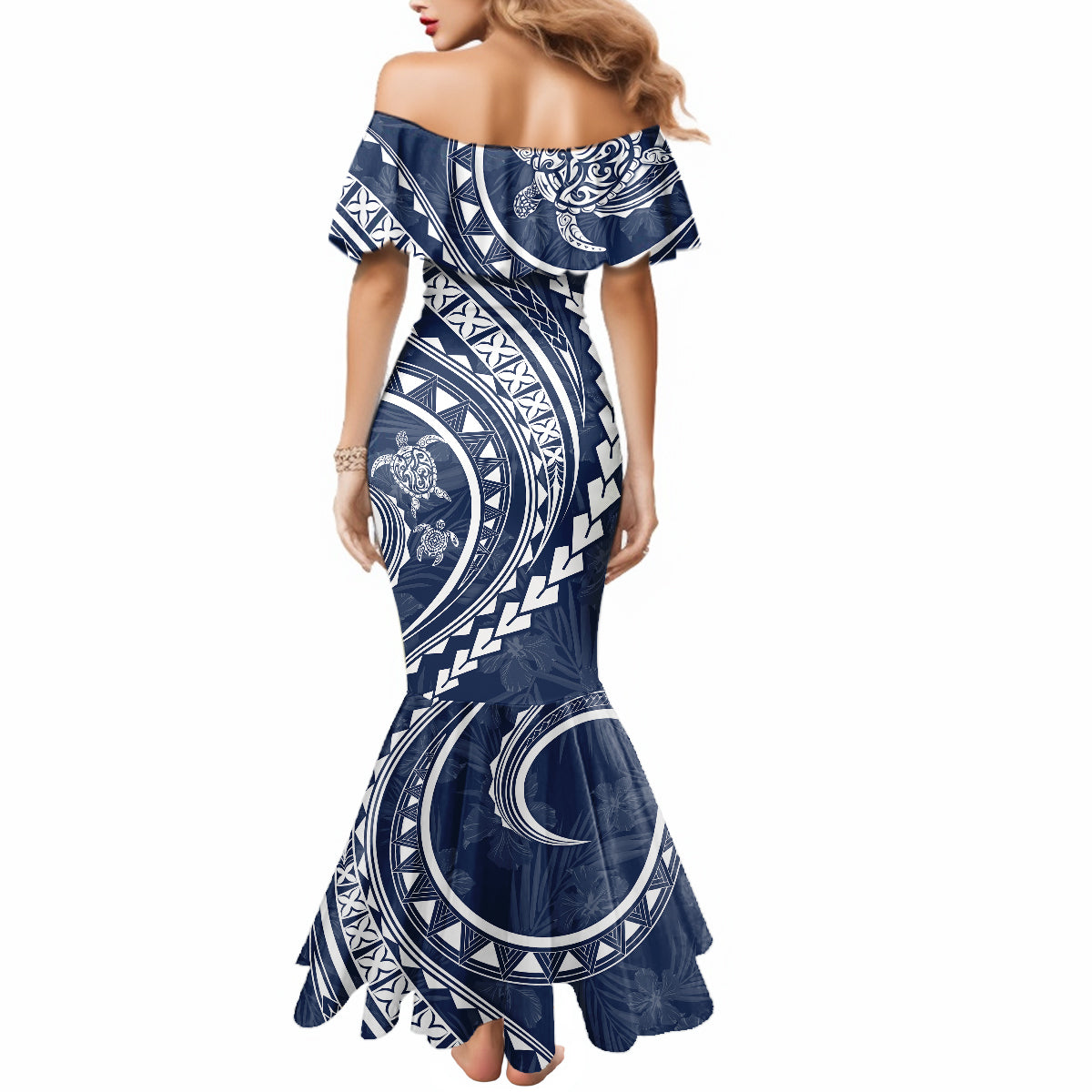Polynesian Pride Mermaid Dress Turtle Hibiscus Luxury Style - Navy - Wonder Print Shop
