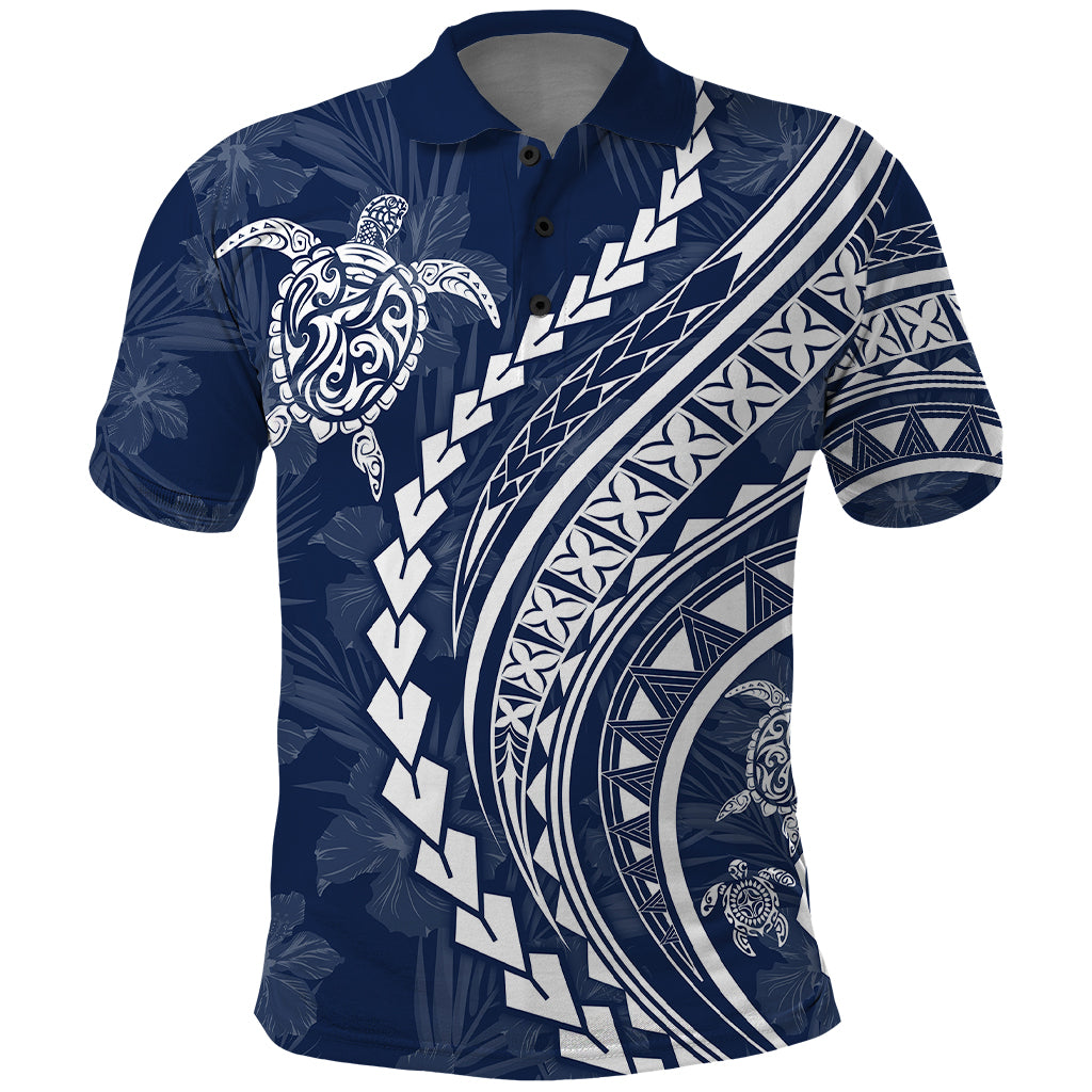 Polynesian Pride Polo Shirt Turtle Hibiscus Luxury Style - Navy - Wonder Print Shop