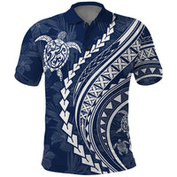 Polynesian Pride Polo Shirt Turtle Hibiscus Luxury Style - Navy - Wonder Print Shop
