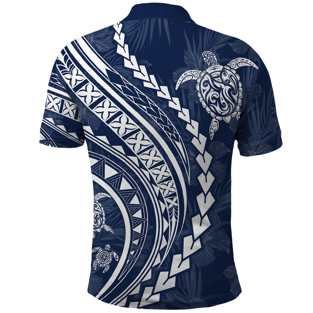 Polynesian Pride Polo Shirt Turtle Hibiscus Luxury Style - Navy - Wonder Print Shop