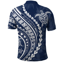Polynesian Pride Polo Shirt Turtle Hibiscus Luxury Style - Navy - Wonder Print Shop
