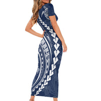 Polynesian Pride Short Sleeve Bodycon Dress Turtle Hibiscus Luxury Style - Navy - Wonder Print Shop