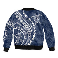 Polynesian Pride Sleeve Zip Bomber Jacket Turtle Hibiscus Luxury Style - Navy - Wonder Print Shop