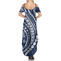 Polynesian Pride Summer Maxi Dress Turtle Hibiscus Luxury Style - Navy - Wonder Print Shop