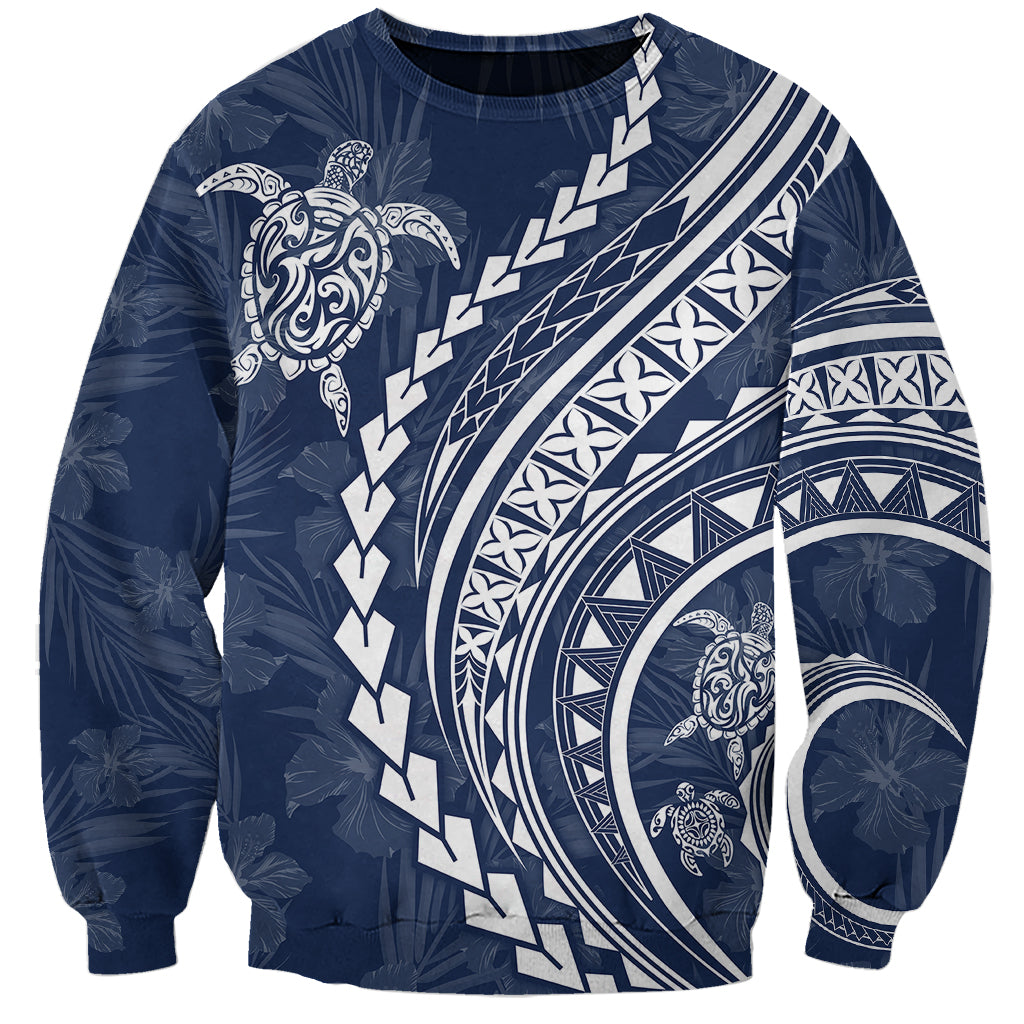 Polynesian Pride Sweatshirt Turtle Hibiscus Luxury Style - Navy - Wonder Print Shop
