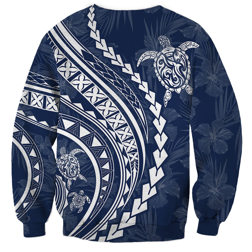 Polynesian Pride Sweatshirt Turtle Hibiscus Luxury Style - Navy - Wonder Print Shop