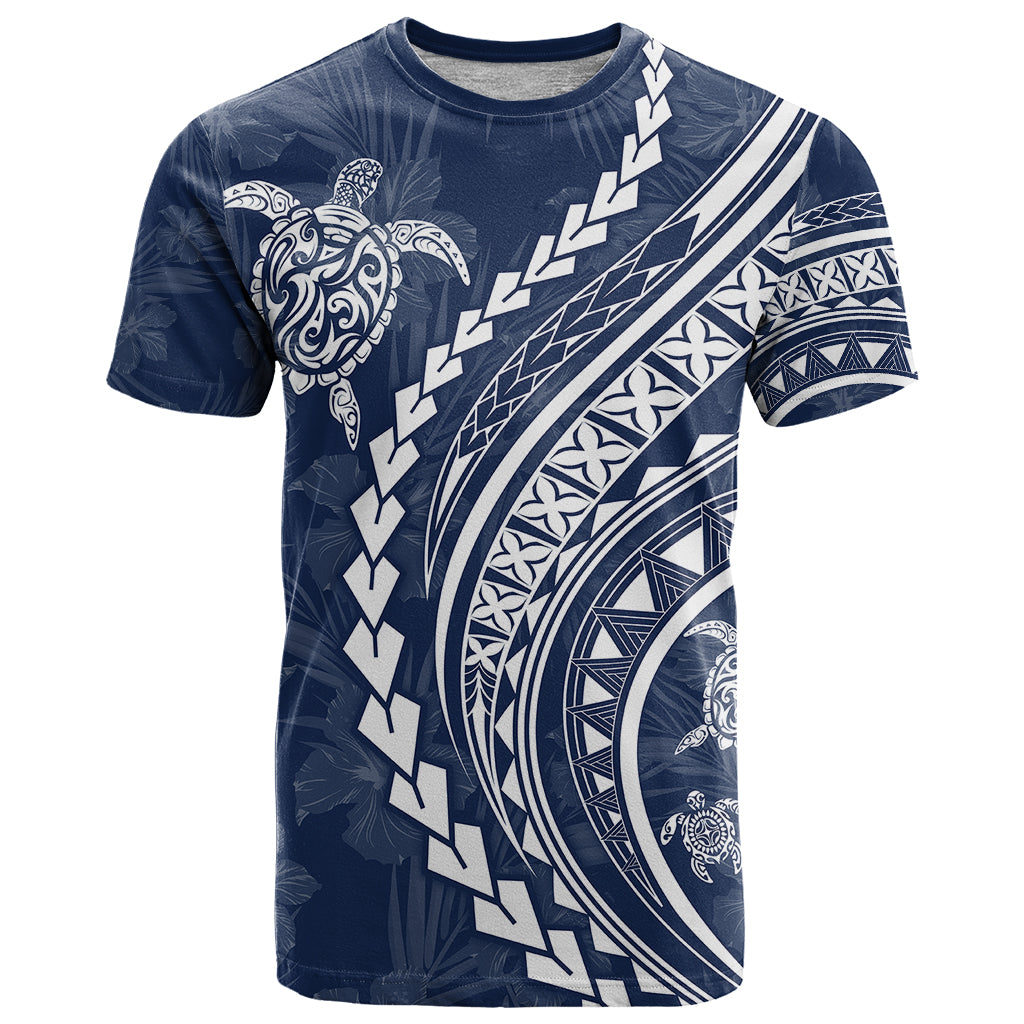 Polynesian Pride T Shirt Turtle Hibiscus Luxury Style - Navy - Wonder Print Shop