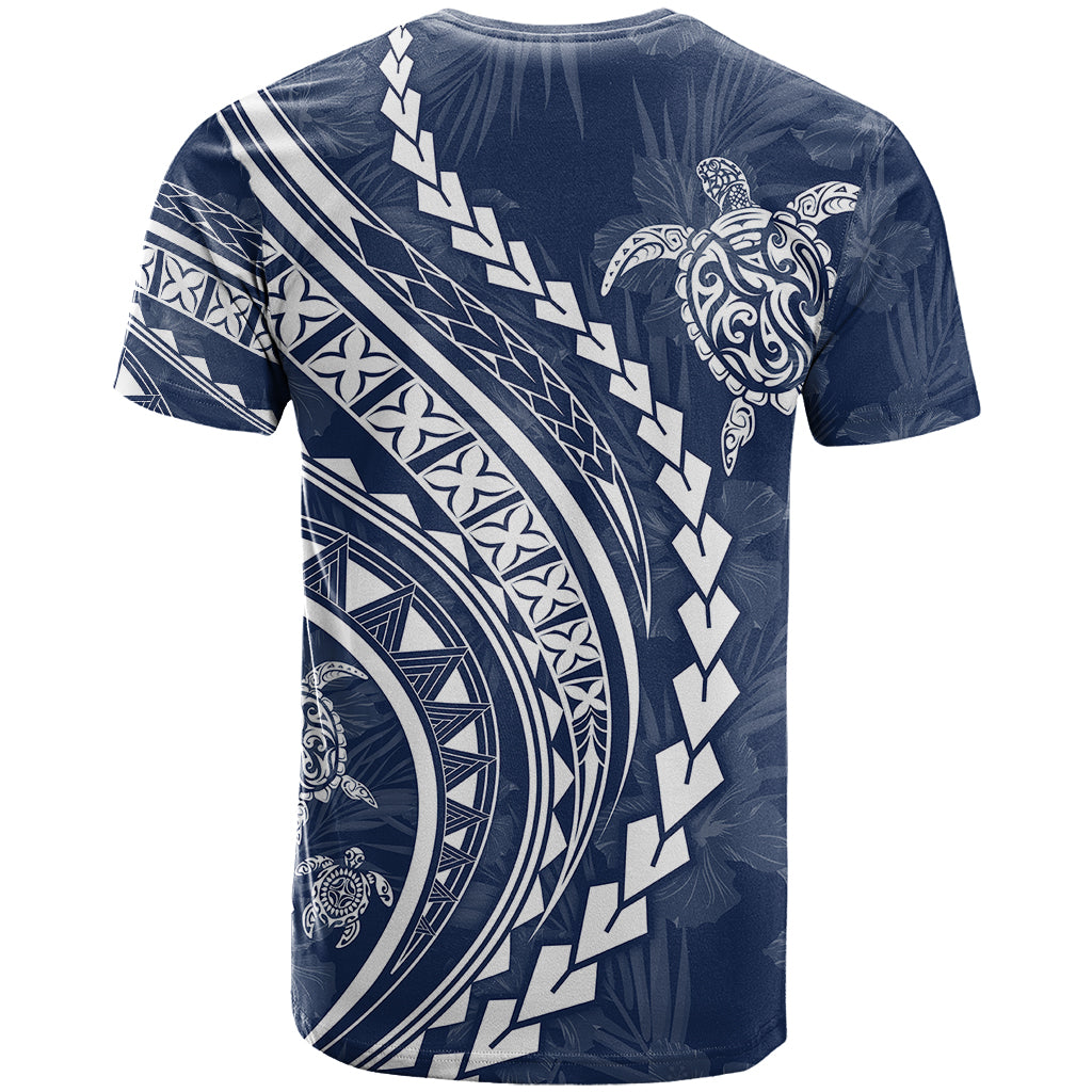 Polynesian Pride T Shirt Turtle Hibiscus Luxury Style - Navy - Wonder Print Shop