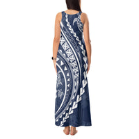 Polynesian Pride Tank Maxi Dress Turtle Hibiscus Luxury Style - Navy - Wonder Print Shop