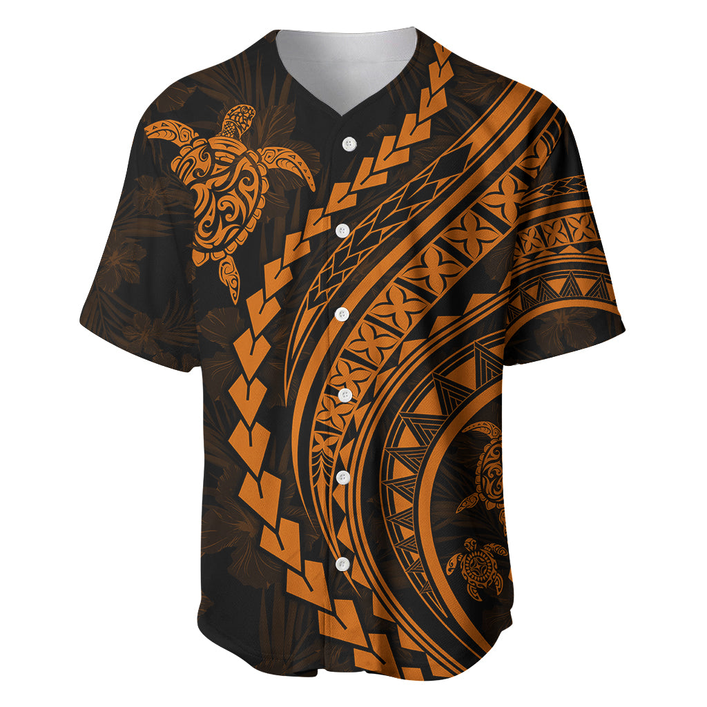 Polynesian Pride Baseball Jersey Turtle Hibiscus Luxury Style - Orange LT7 - Wonder Print Shop