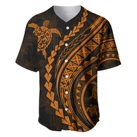 Polynesian Pride Baseball Jersey Turtle Hibiscus Luxury Style - Orange LT7 - Wonder Print Shop
